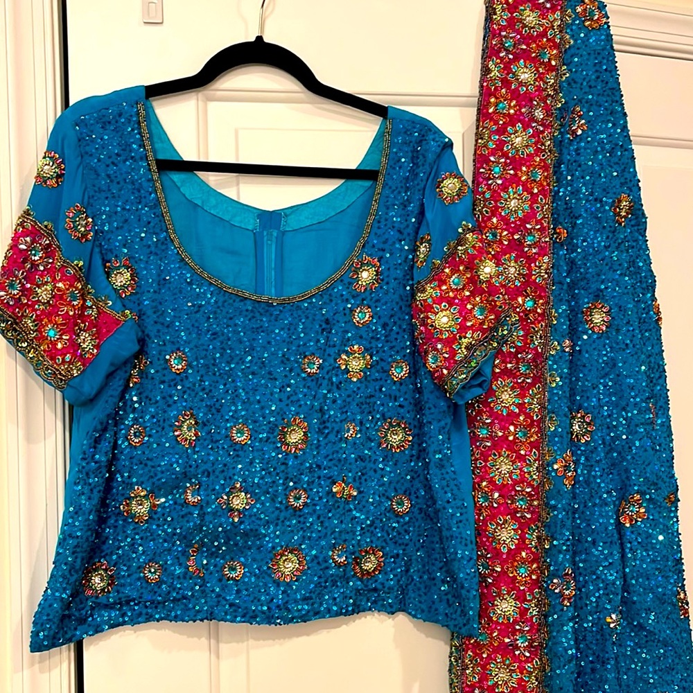 Blue and pink lehenga
